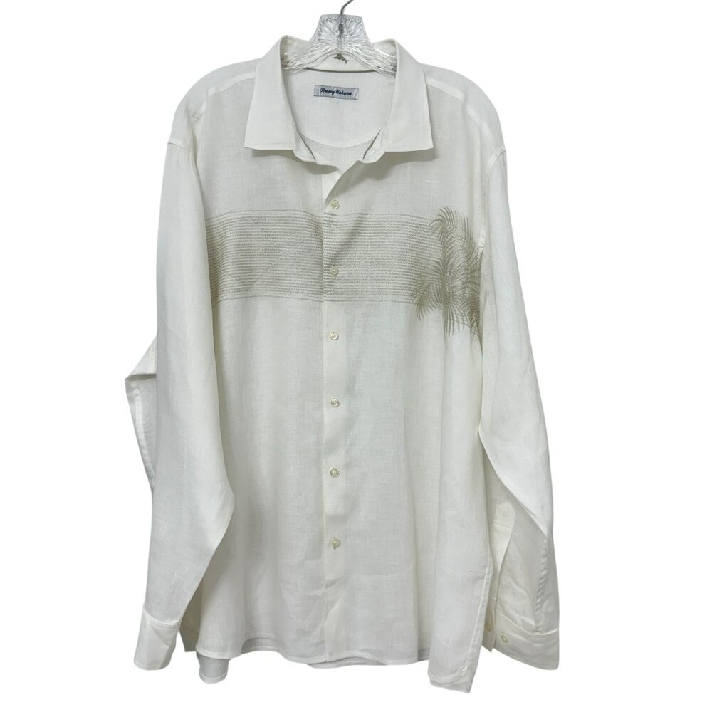 Tommy Bahama 100 % Linen Embroidered Button Up Long Sleeve Men's Shirt size XXL